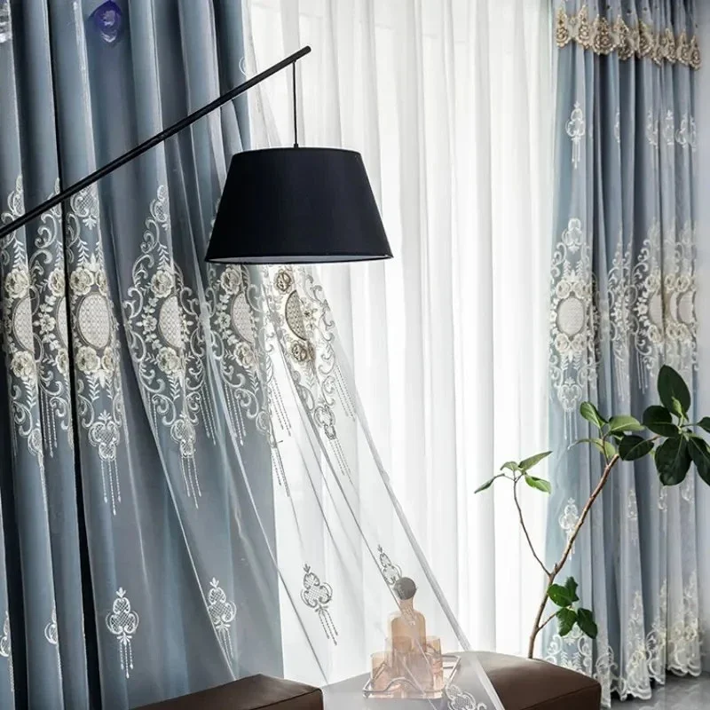 

Blackout Luxury Custom Size Curtain for Living Room Bedroom Modern Gauze European Embroidery Embroidered Tulle Romantic Decor