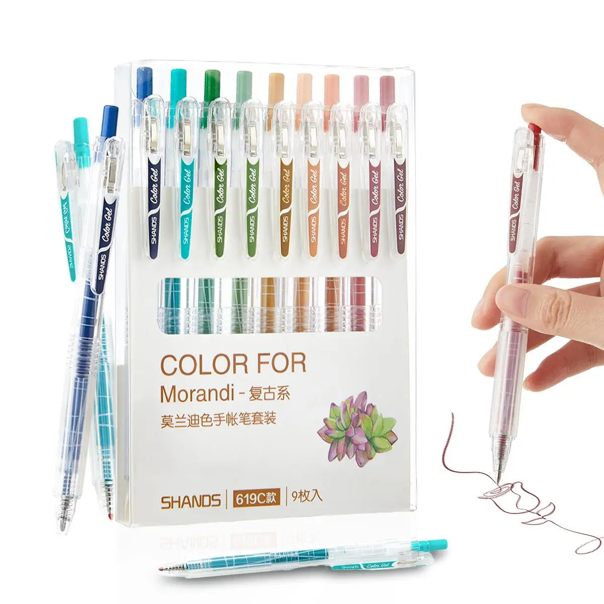 9 PCS Retro Morandi Cute Student Minimalist Click Gel Pen 0.5mm Quick Dry Black Ink Colorful Planner Drawing Pen School Supplies