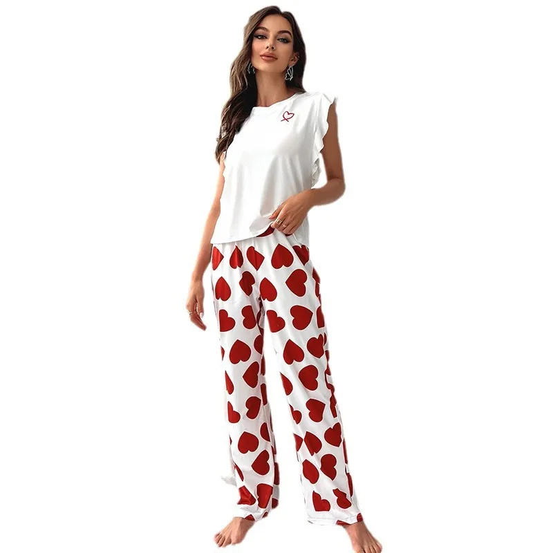 T-shirt and pants, fashionable and comfortable, casual women\'s pajamas, home clothing set, can be worn externally