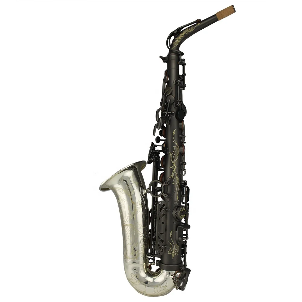 HIgh grade professional  Matte black color body  silver bell alto saxophone