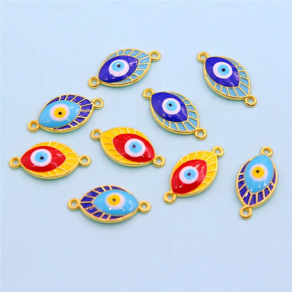 10pcs Turkish Evil Eye Zinc Enamel Alloy Connector DIY Bracelet Anklet Accessories Jewelry Making Accessories