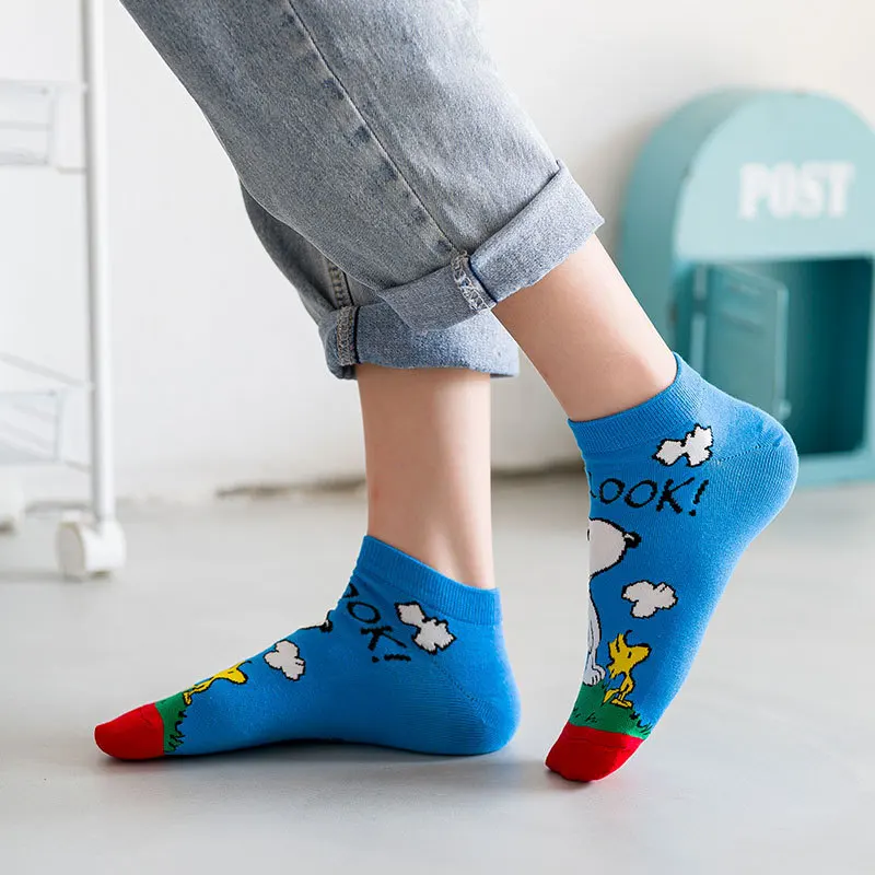 Anime Cartoon Snoopy Socks for Women Japanese Kawaii Puppy Straight Short Socks Y2k Girls Kids Students Loose Soft Boat Socks