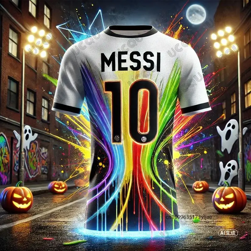 

2025 New Halloween Street Graffiti Messi #10 Ai Design Soccer Jersey Training Tshirt Summer Sports Tees Casual Kids/Adult Tops