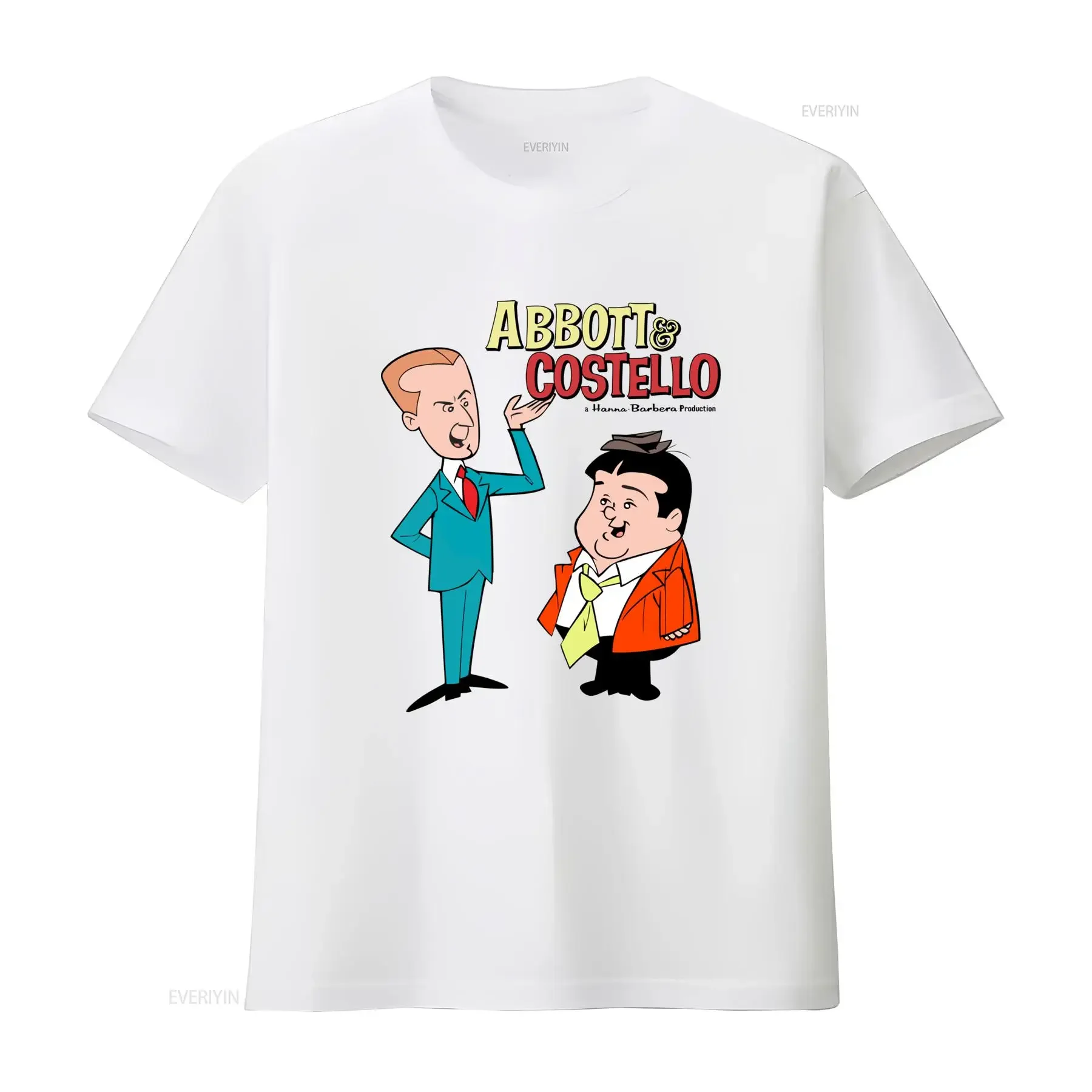 T shirt Abbott e Costello Fan di Hanna Barbera Cartoni Animati Girocollo Casual Tessuto Leggermente Elasticizzato Vestibilità