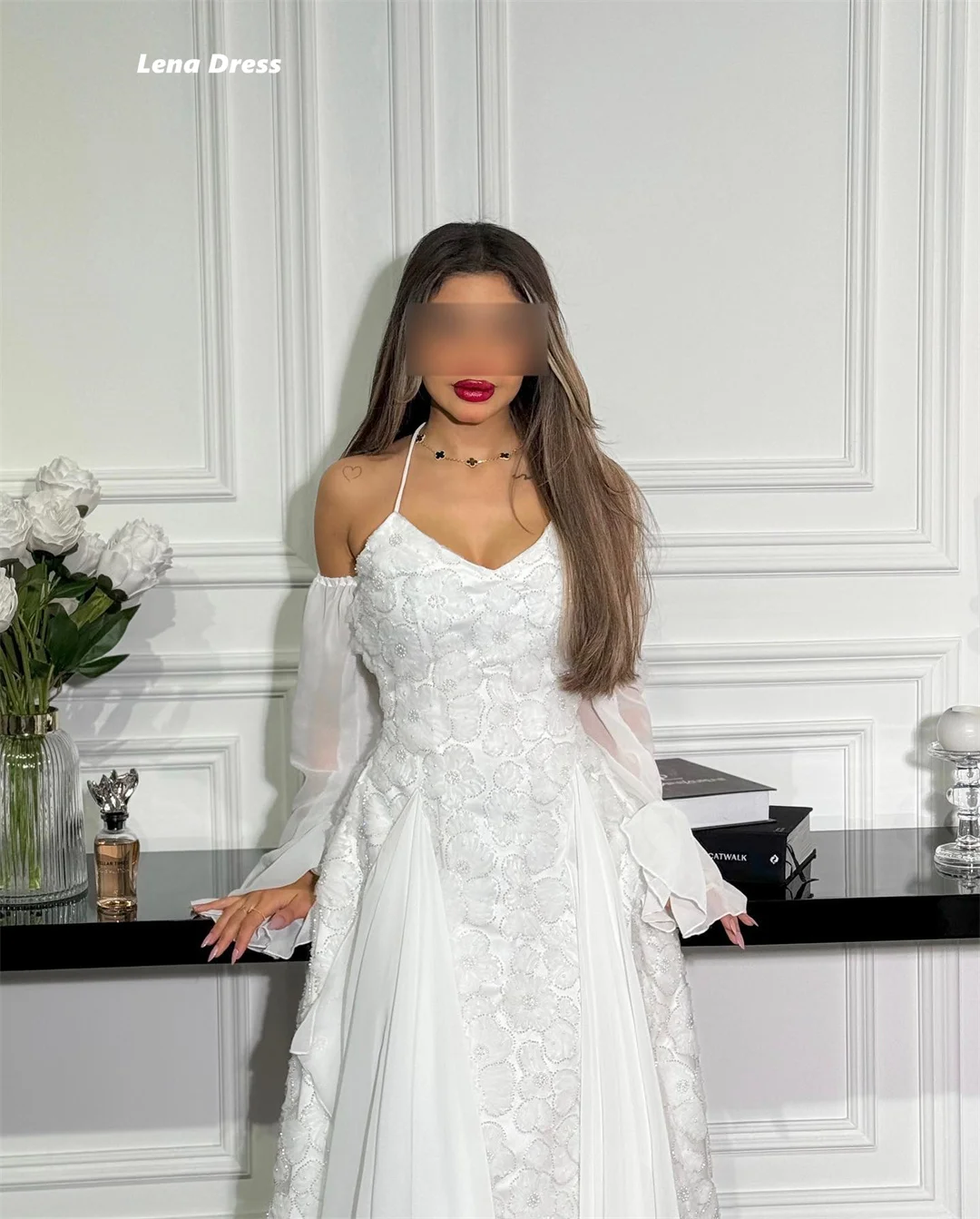 Lena Floral Lace Luxurious Women's Evening Dresses Woman Elegant Party Dresses 2025 Spaghetti Straps Custom Made Line A Prom