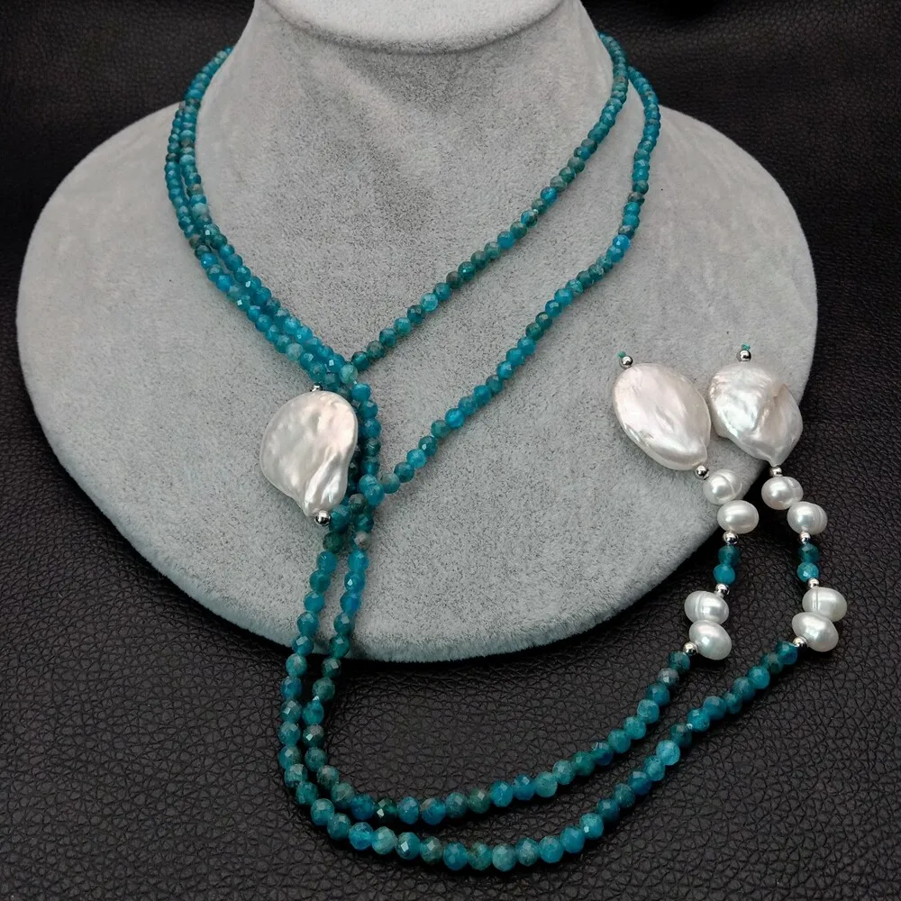 

Длинное ожерелье с натуральным граненым синим кианитом и белым жемчугом, 53 дюйма