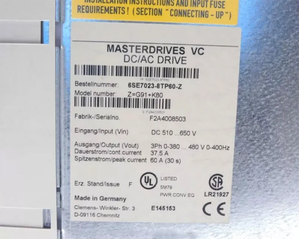 

Совершенно новый 6SE7023-8TP60-Z G91 гарантия один год.