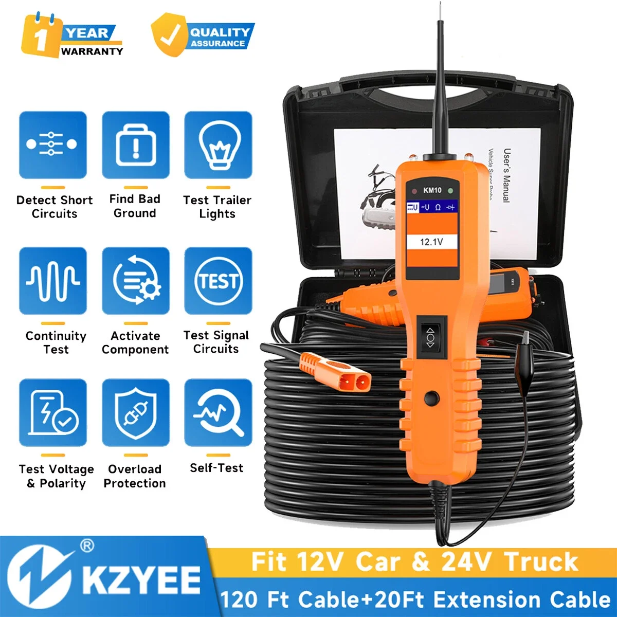

KZYEE KM10 Power Circuit Probe Kit 12V 24V Automotive Circuit Tester Electrical Circuit Tester Battery Tester Power Probe