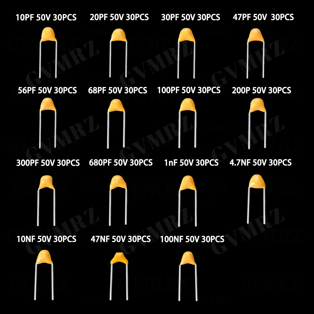 450PCS Kit condensatori ceramici monolitici 10pF - 100NF 50V 10PF 30PF 47PF 56PF 68PF 100PF 200PF 300PF PF 10NF 100NF MLCC con scatola