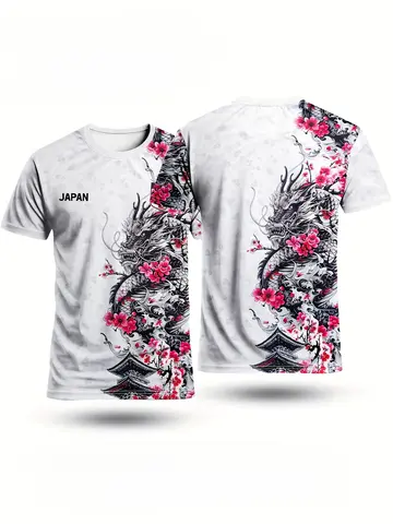 Japanese Special Edition Men's 3D Football Jersey with Japanese Dragon and Ink Culture Printed Short Sleeved T-shirt