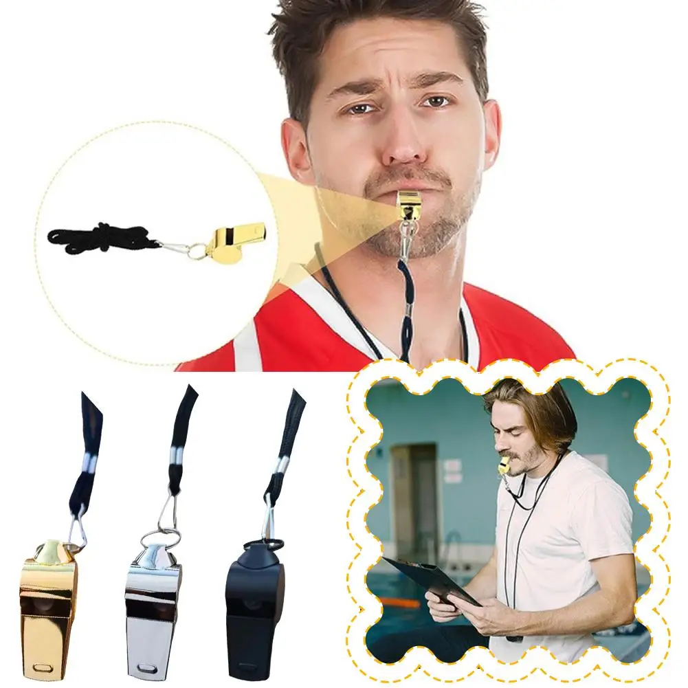 

Professional Loud Metal Whistle Gold 304 Stainless Steel With Rope Referee Accessories Sports Emergency Survival Loud Whistle