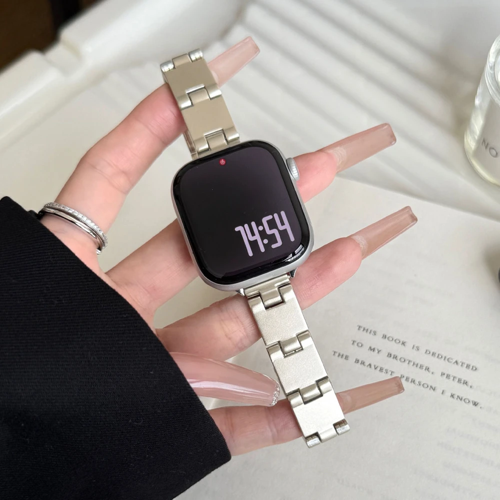 

Stainless Steel Slim Women Band for Apple Watch Series 10 Ultra 2 Bracelet for iWatch 10 9 8 7 6 5 SE 40 41mm 44 46mm ultra 49mm
