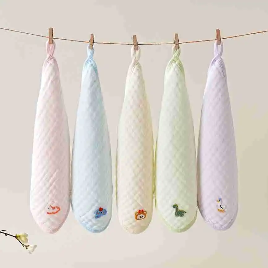 6-Layer Gauze Newborn Drool Bibs, Soft Baby Face Washing Small Square Towels, Infant Cotton Gauze Towels with Hanging Loop