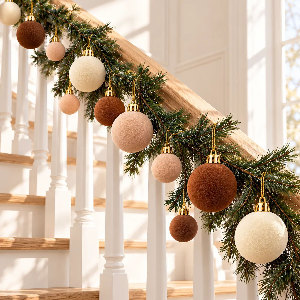 44Pcs 3 Earth Tones Flocked Velvet Xmas Ball Ornaments 2 Sizes Gold Caps Unbreakable Tree Hanging Decor for Holiday Home & Party