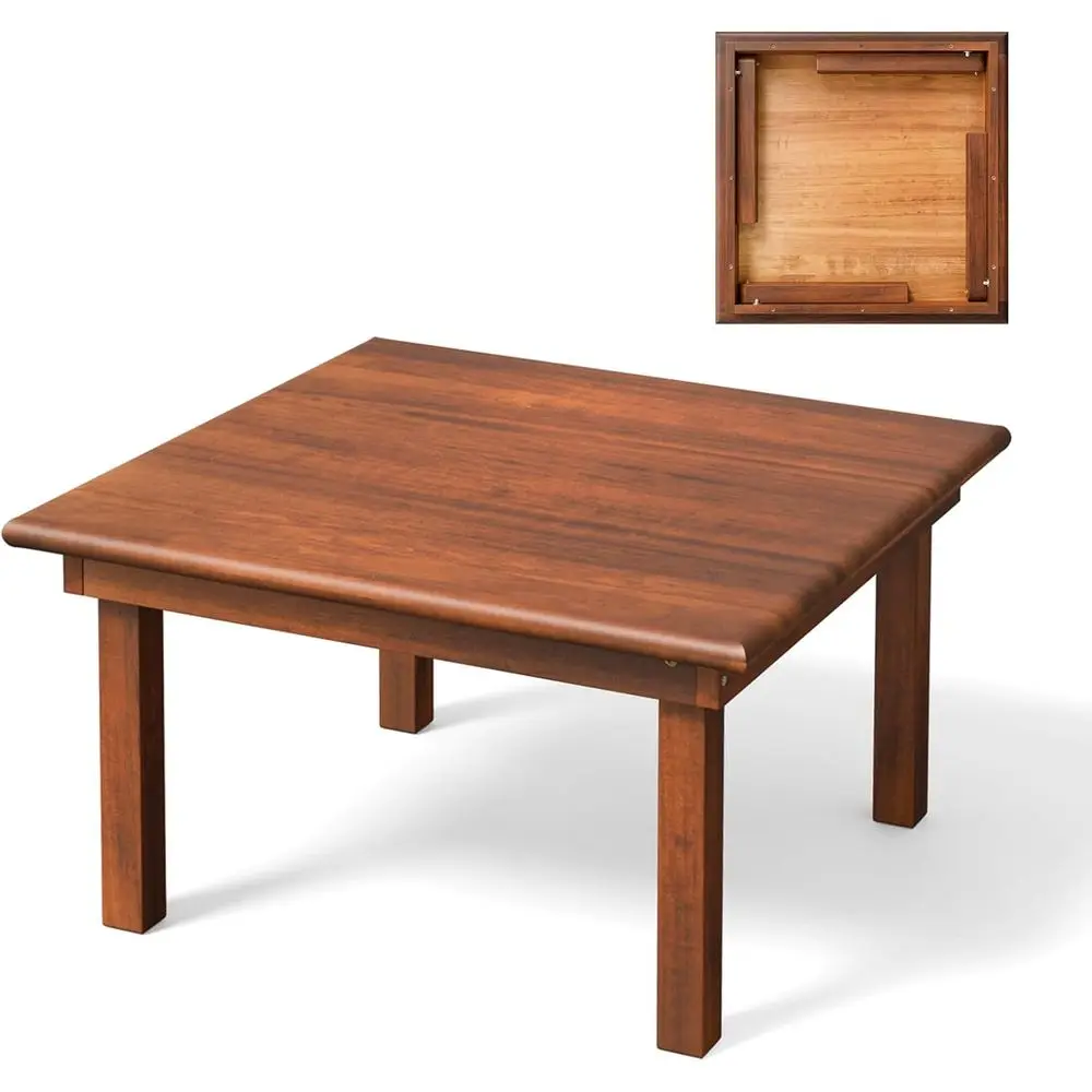 Outdoor olding Coee Table, Natural lar Wood Patio Coee Table, No Assembly Required, Ideal or Balcony, Porch, and Living Room, Sq