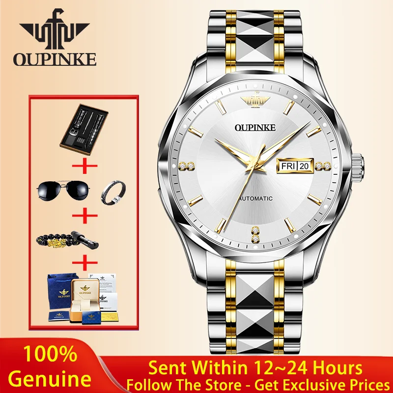 

Мужские часы OUPINKE 3295, роскошные автоматические часы из вольфрамовой стали, водонепроницаемые, с люминесцентным покрытием, сапфировым стеклом, механические.