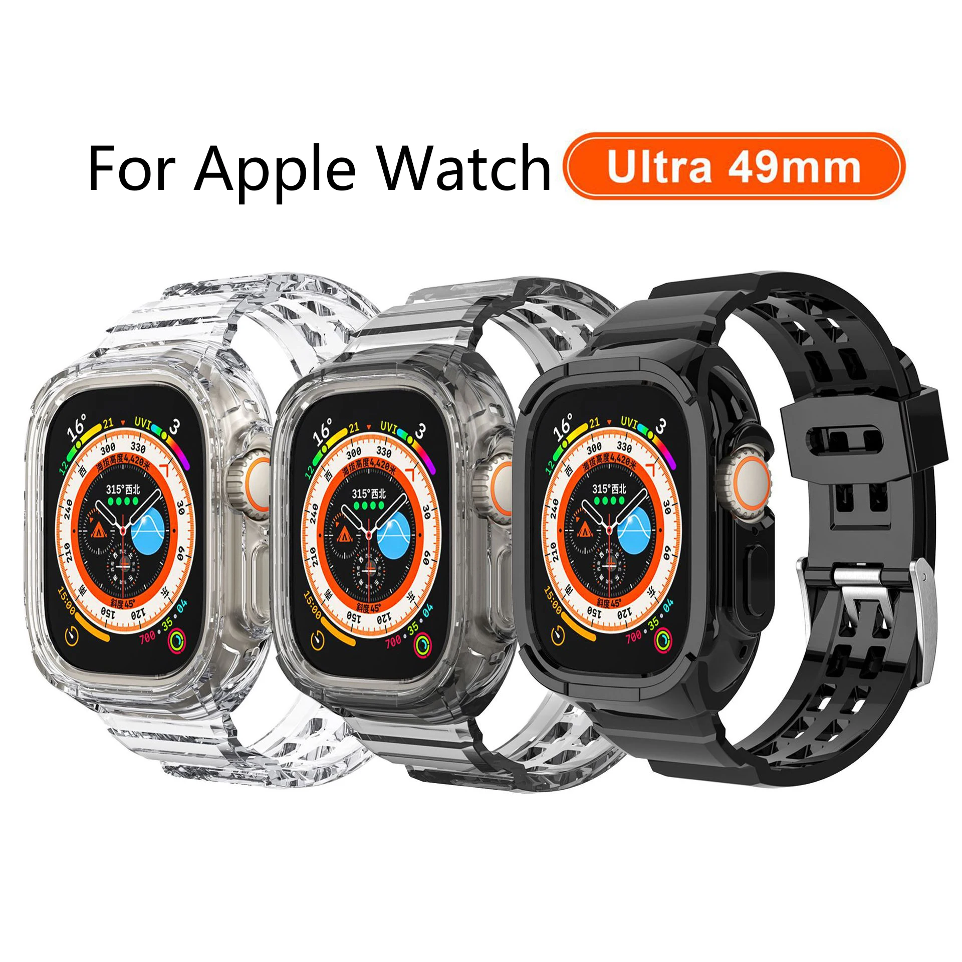 Compatível para apple assistir banda clara 49mm com caso, esporte jelly capa protetora pára-choques com alça para iwatch series ultra 8
