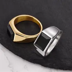 2023 Trend Gold Color Geometric Black Stone Ring Stainless Steel Minimalist Fine Jewelry For Men Women Party Gift