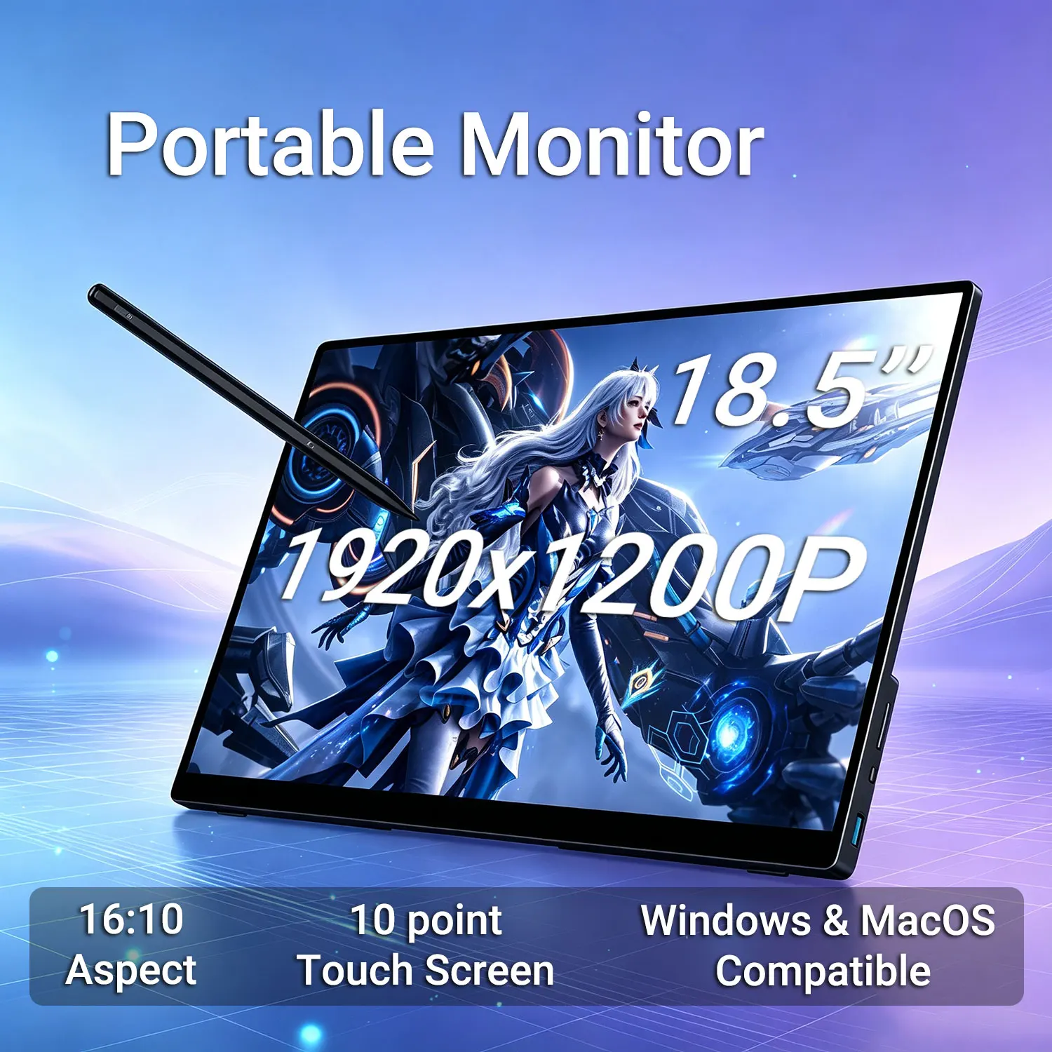 VCHANCE 18'' Full HD Tragbarer Monitor mit Touchscreen und Stift, externer Gaming-Monitor für Windows-Computer, Laptops und Macbooks