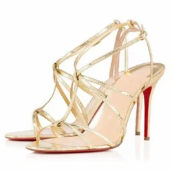 Summer new round-toed open-toe slender belt fashion sandals slender high-heeled banquet dress customized large-size women's shoe