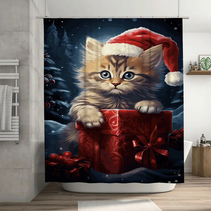 

Tuniu милый котенок Рождественская подарочная коробка занавеска для душа в ванной комнате праздничный декор водонепроницаемая ткань
