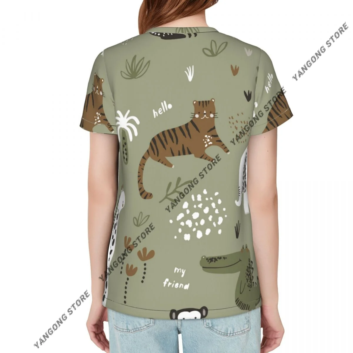 Women Short Sleeve Top Jungle Tiger Crocodile Giraffe Sloth T-shirt Fashion Summer Female Tops Loose Round Neck T Shirt
