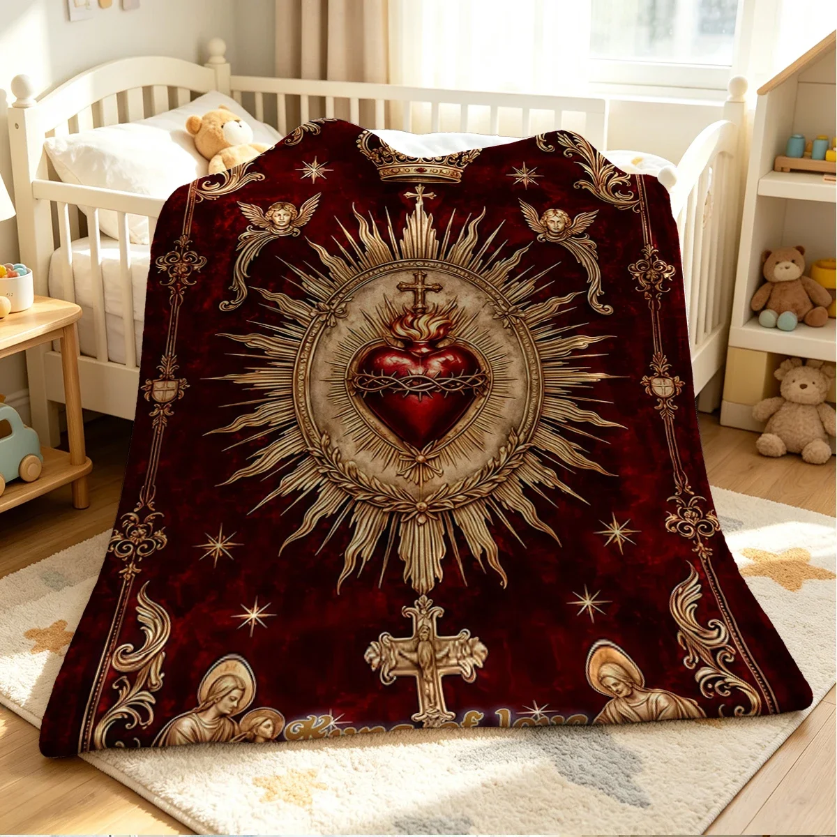 Sacred Heart Flannel Blanket Warm Soft Halloween Christmas Couch Warm Cozy Decorative Decor Gift for All Season