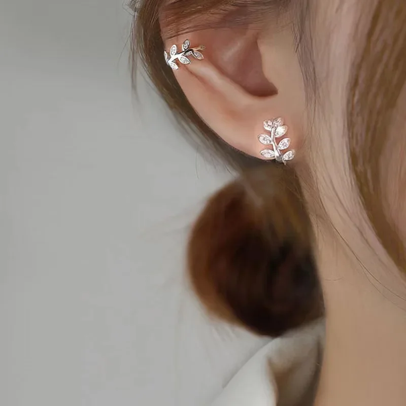 925 Sterling Silver Ear Cuff For Women Zircon Clip On leaf Earrings Gold earcuff Without Piercing Earrings Jewelry