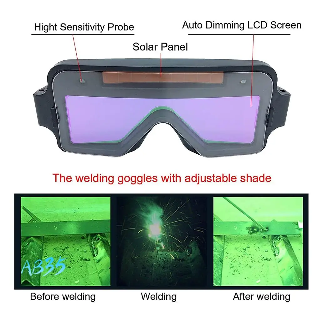 

AB35-Welding Goggles Auto Darkening Solar Powered Welding Glasses Mask Helmet Welder Safety Protective Goggles Welder Glasses