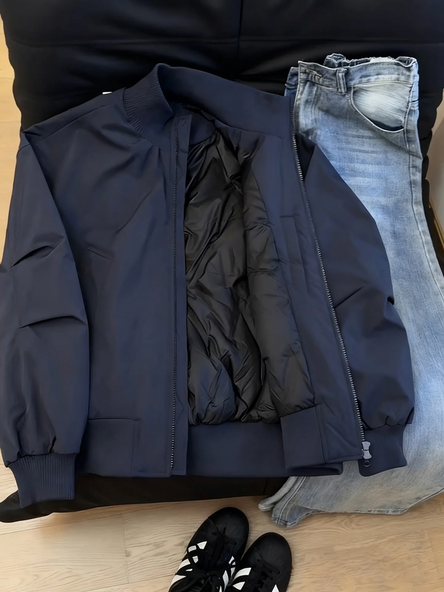 

Lightweight down Jaet Men's ort American Bomber Flight Jaet Stand Collar Baseball Cotton Clothes Blue Color