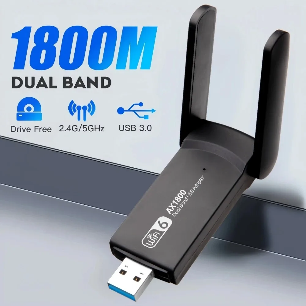 듀얼 밴드 USB 3.0 어댑터, PC 노트북용 무선 와이파이 네트워크 카드 안테나, USB 리시버 동글, 1800Mbps, 6 AX1800, 2.4G, 5Ghz 