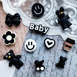 11 PCS Black and White bear series PVC Sports Hole Decor Charms Breathable Sandals Slippers DIY Detachable Accessories
