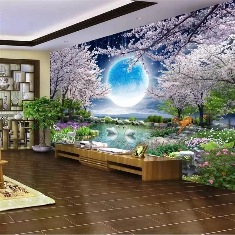 

Обои на заказ 3d лунный свет красота луна цветок хорошая луна полная вишня дерево пейзаж фреска ретро картина маслом звездное небо обои