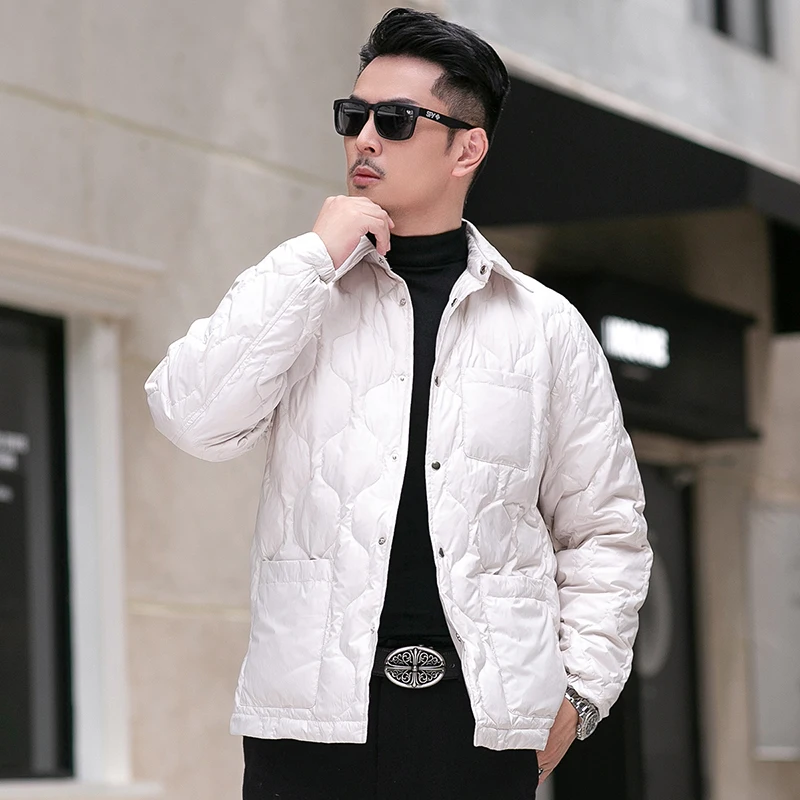 

High Quali Men's down Jaet Long Sve Stand Collar Autumn Winter Busin Casual Faionable White Goose down Filling
