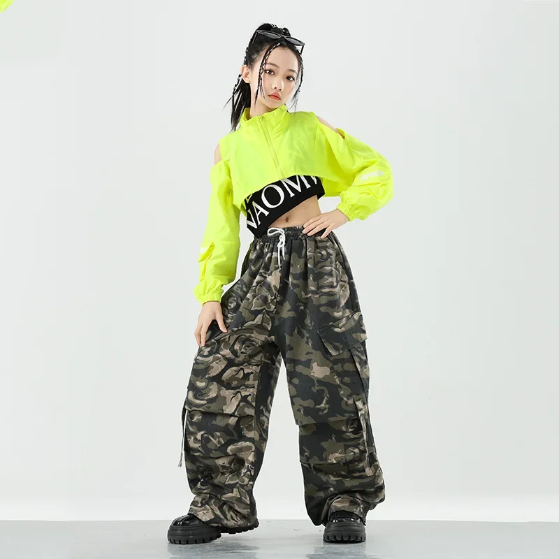 Kpop Girls Street Dance Performance Set di vestiti Hip Hop Green Tops Pantaloni larghi Abiti Gruppo Costume di danza moderna Abbigliamento da palcoscenico