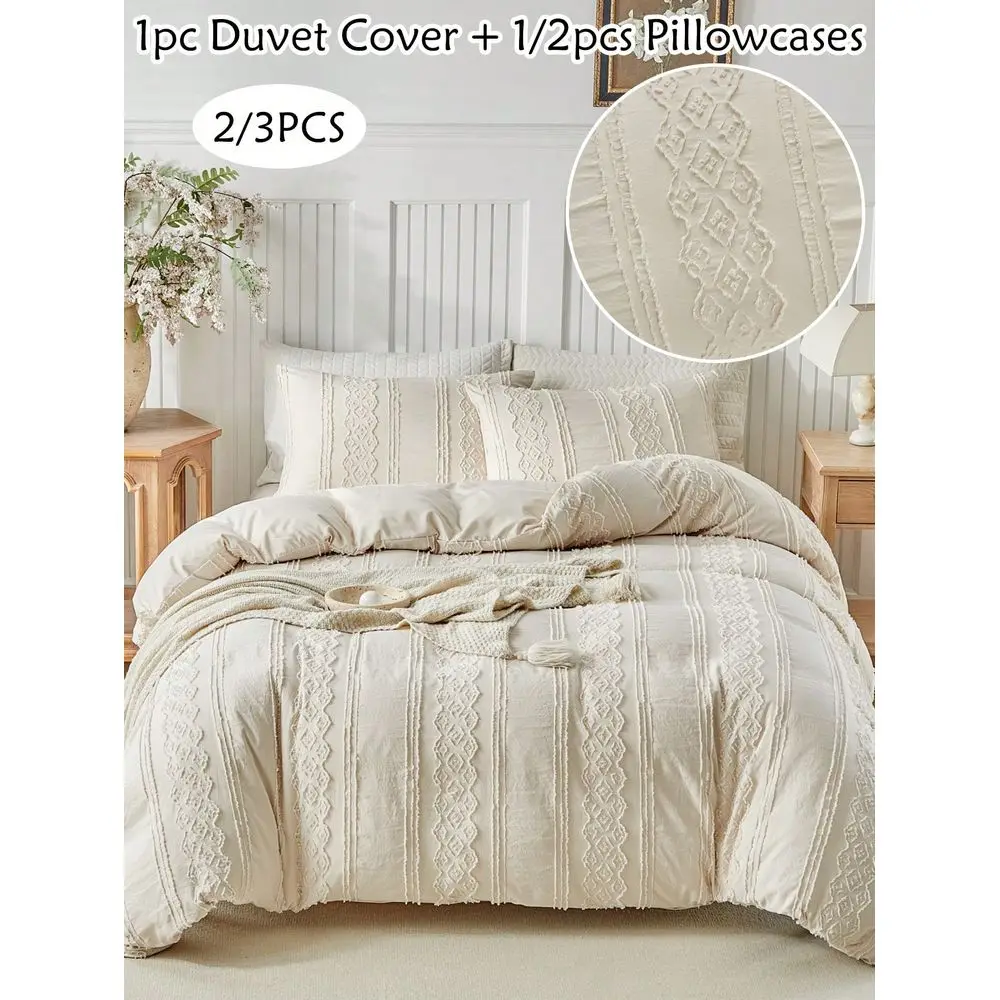 

3pcs Tufted Polyester Duvet Cover Set, Vintage Bohemian Style Bedding Set, Suitable For All Seasons, Simple Rustic Duvet Cover,