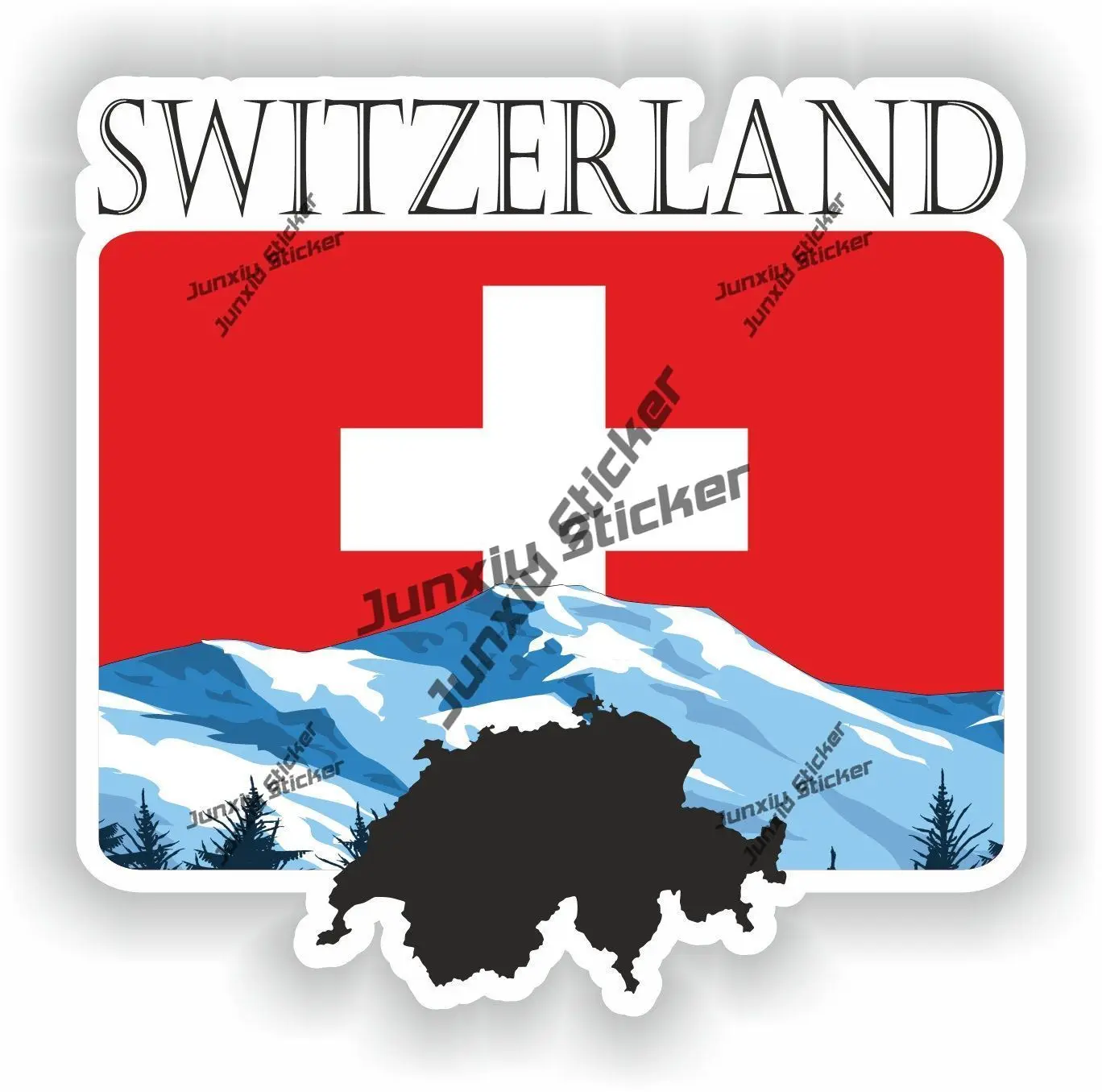 Switzerland Sticker Coat of Arms of Swiss Switzerland Flag with Graphical Outline Waterproof Decal Decor for SUV Window Car Bike