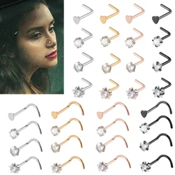 1PC Surgical Steel Nose Bone Ring Cz Crystal Heart Star Round Top Screw Nose Piercing Retainer Holder Nazir Stud Body Jewelry