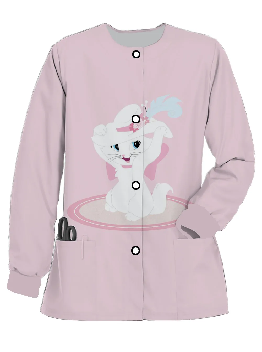 Hot-selling women's spring and autumn nurse uniform cardigan jacket Disney Marie cat print beauty salon doctor work uniform