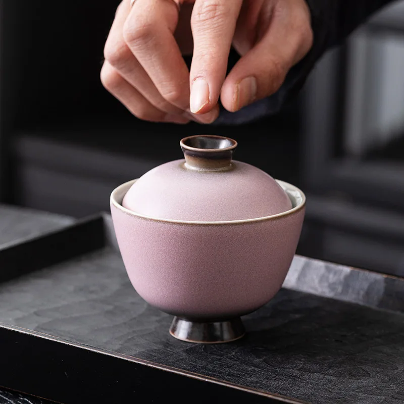 Kiln Change Fat Powder Ingot Two Cover Bowl Teacup Single Tea Accessories Grasping Pot Tea Bowl With Cover