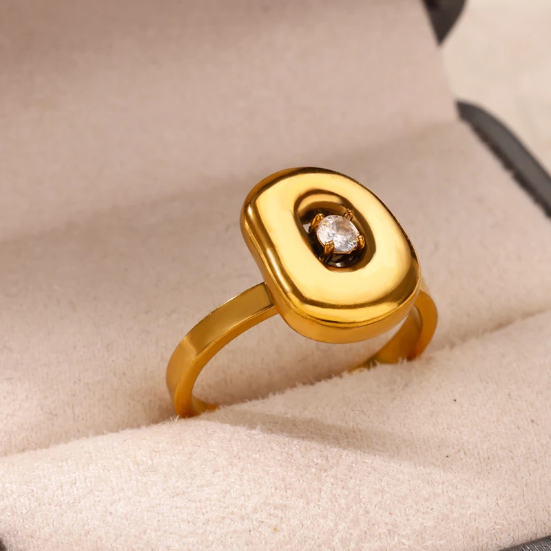 Green Heart Square Zircon Open Rings For Women 2024 Trend Gold Color Stainless Steel Ring Wedding Jewelry Christmas Gifts