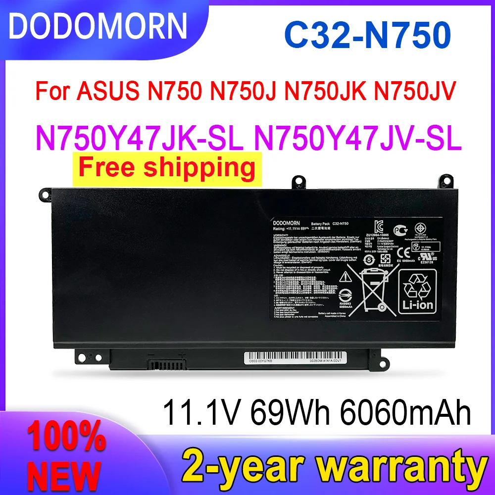 

DODOMORN 100% New C32-N750 11.1V 69Wh/6260mAh Battery For ASUS N750 N750J N750JK N750JV N750Y47JK-SL N750Y47JV-SL Fast Delivery