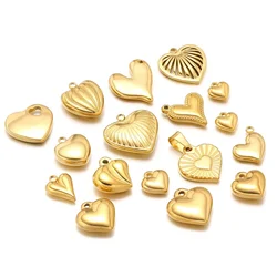 5Pcs Stainless Steel Fashion Love Heart Charms Necklace Gold Pendants DIY Women Jewelry Supplies Bracelet Earrings Accessories