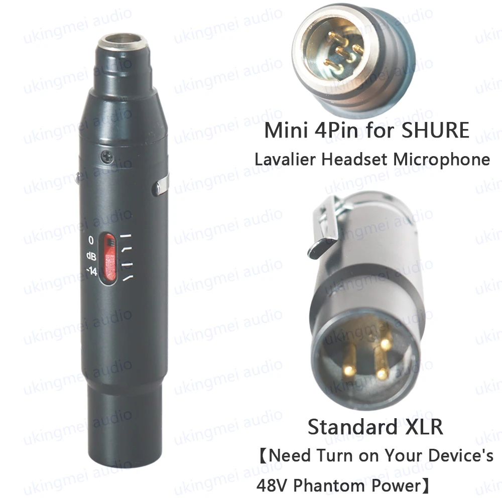 TA4F 4Pin Mini XLR to 3Pin Male XLR Adapter for Shure Condenser Lavalier Microphone Phantom Power 48V Connector Connect to Mixer