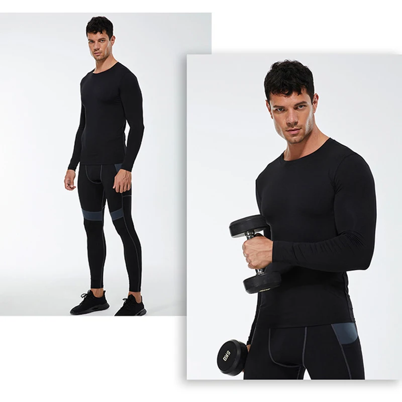 Mens Compression Running T-Shirt Fitness Tight Long Sleeve Sport Tshirt Training Jogging Shirts Gym Sportswear Quick Dry Clothes