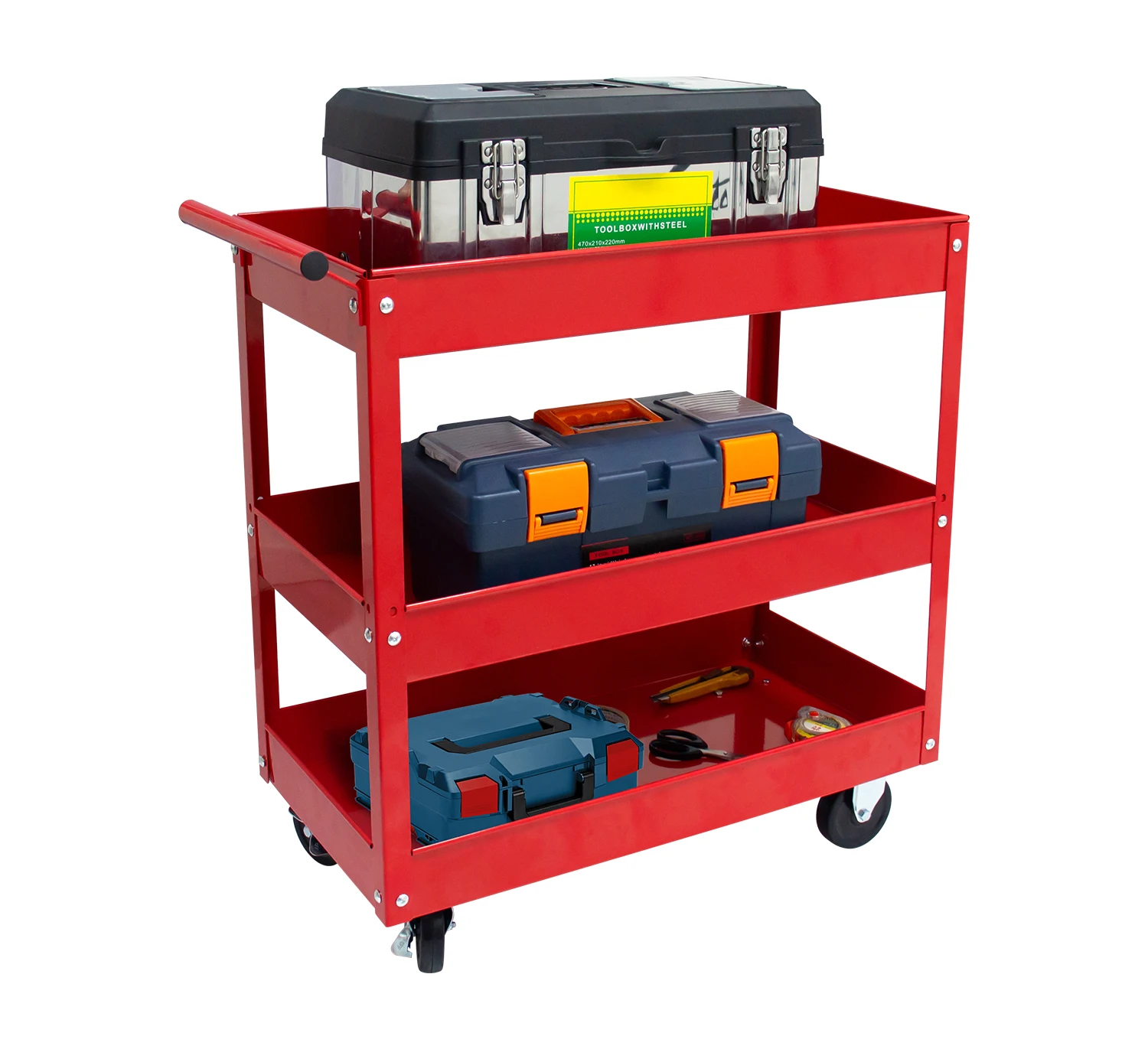 

Utility Service Cart 3-Shelf 400LBS Heavy Duty Metal Rolling Utility Cart with 360° Swivel Wheels for Warehouse/Garage