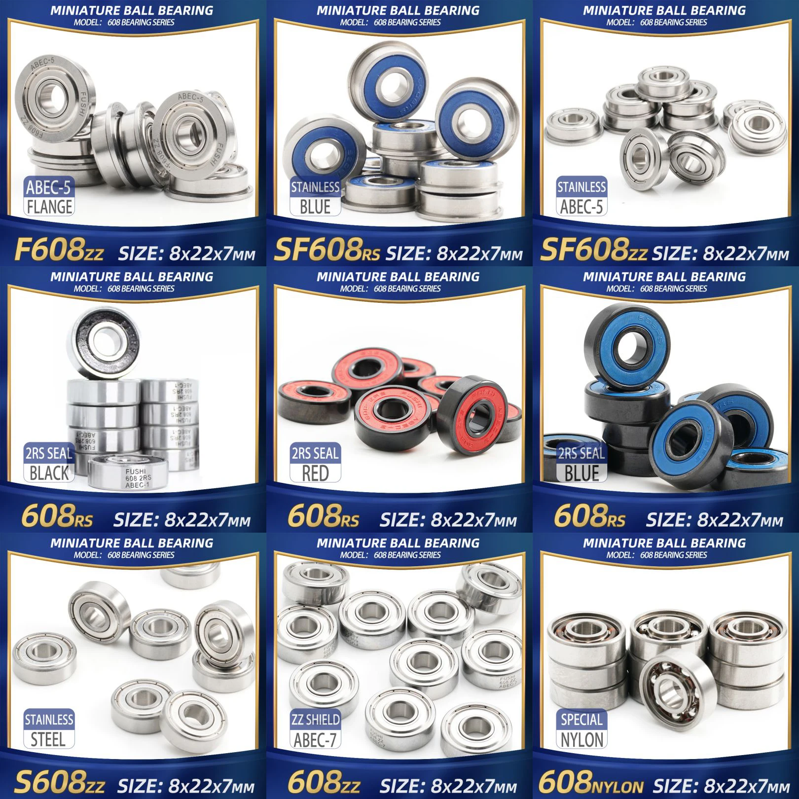 FUSHI 608 ZZ Bearing 8x22x7 mm 10Pcs 608ZZ RS 2RS Flange Handpiece