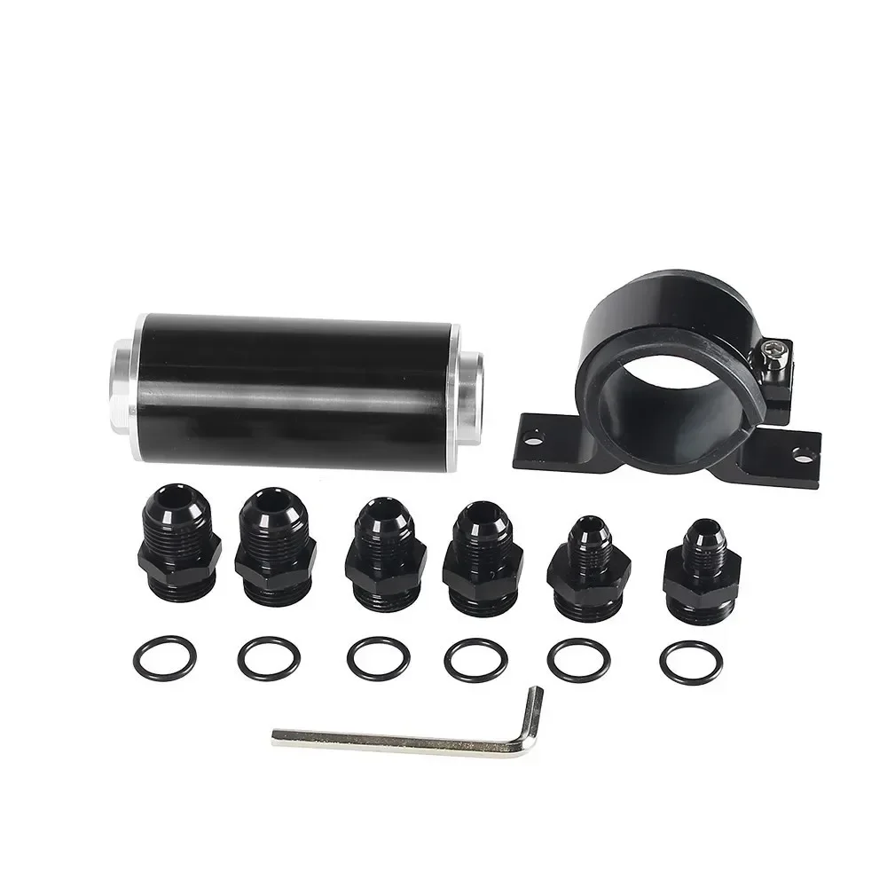 

Universal 100 Micron Inline Fuel Filter Kit with 6AN 8AN 10AN Adapters & 50mm Mounting Bracket & Wrench Cleanable Black