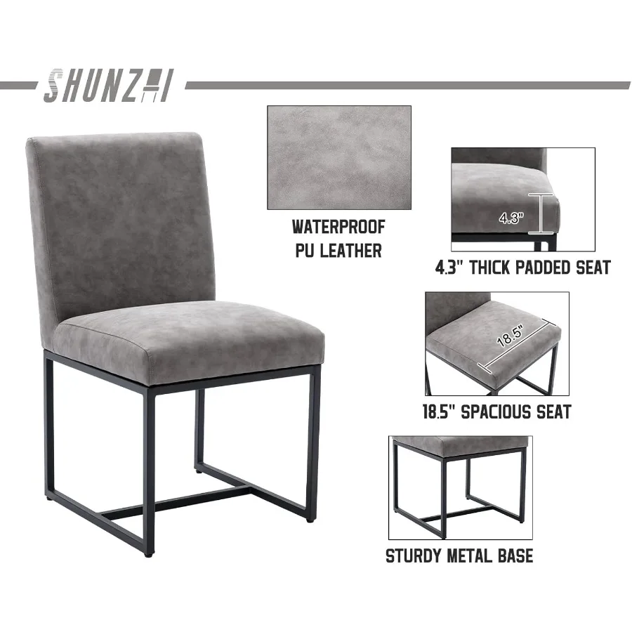 كراسي طعام حديثة منجدة مجموعة من 2 كراسي غرفة طعام من جلد البولي يوريثان في منتصف القرن كرسي جانبي بدون ذراع كراسي مطبخ مريحة مع