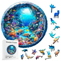 Ocean Wonders Ahşap Yapboz - Benzersiz Şekilli Hayvan Yapboz, Yetişkin Gevşeme Hediyesi, Dekoratif Sanat Eserleriyle Zarif Kutulu Set
